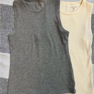 American Eagle Outfitters Ribbed Tank Tops - Gray and Cream